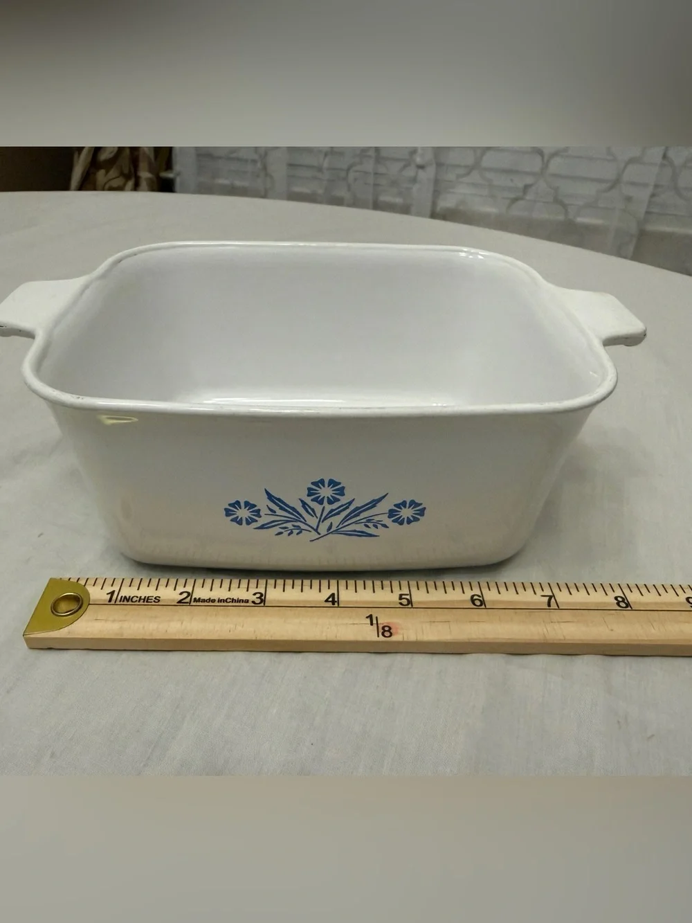 Corningware White Baking Dish with Blue Floral Motif